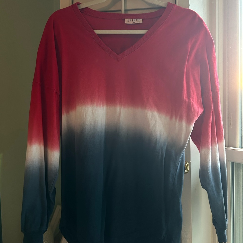 Red white and Blue Ombre V-Neck Overzised Top